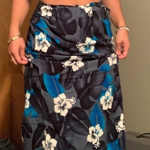 Mid Length Dark Blue Hawaiian Wrap Skirt
